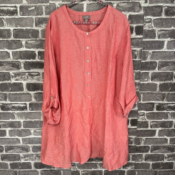 NWT J. Jill tunic blouse salmon linen button front popover top - Picture 1 of 11